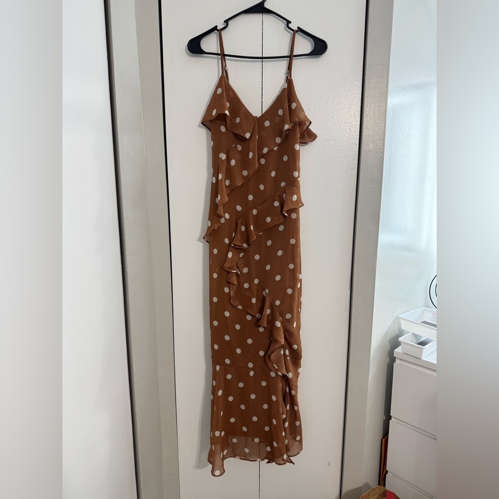 Elegant Brown Polka Dot Dress